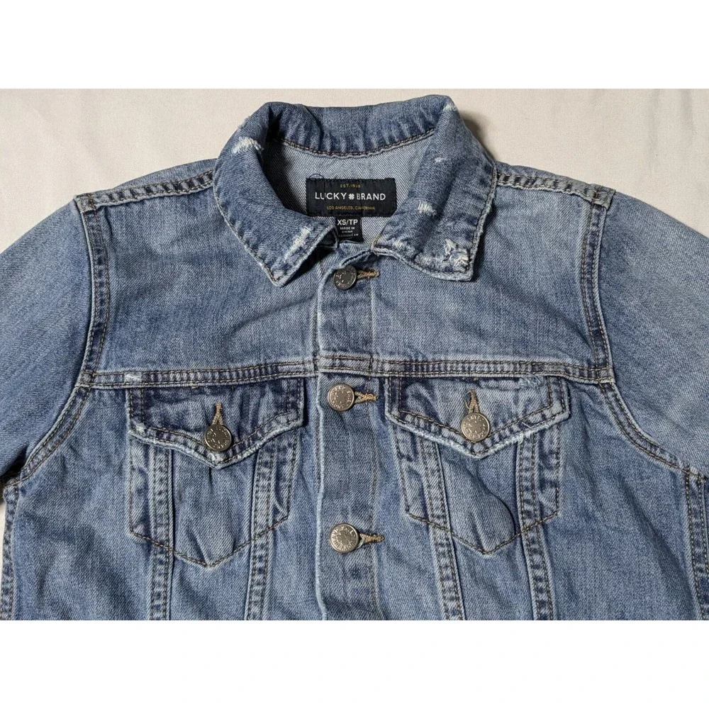 LUCKY BRAND The Tomboy Trucker Women‎ XS Distressed Denim Jean Jacket